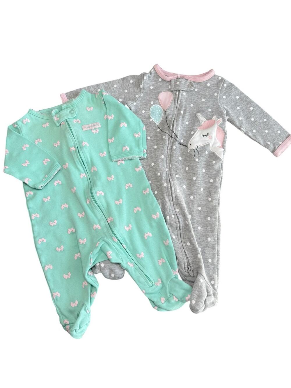 Carters Sleepwear Bundle Baby Girl Unicorn Bow Gray Green 3 Months